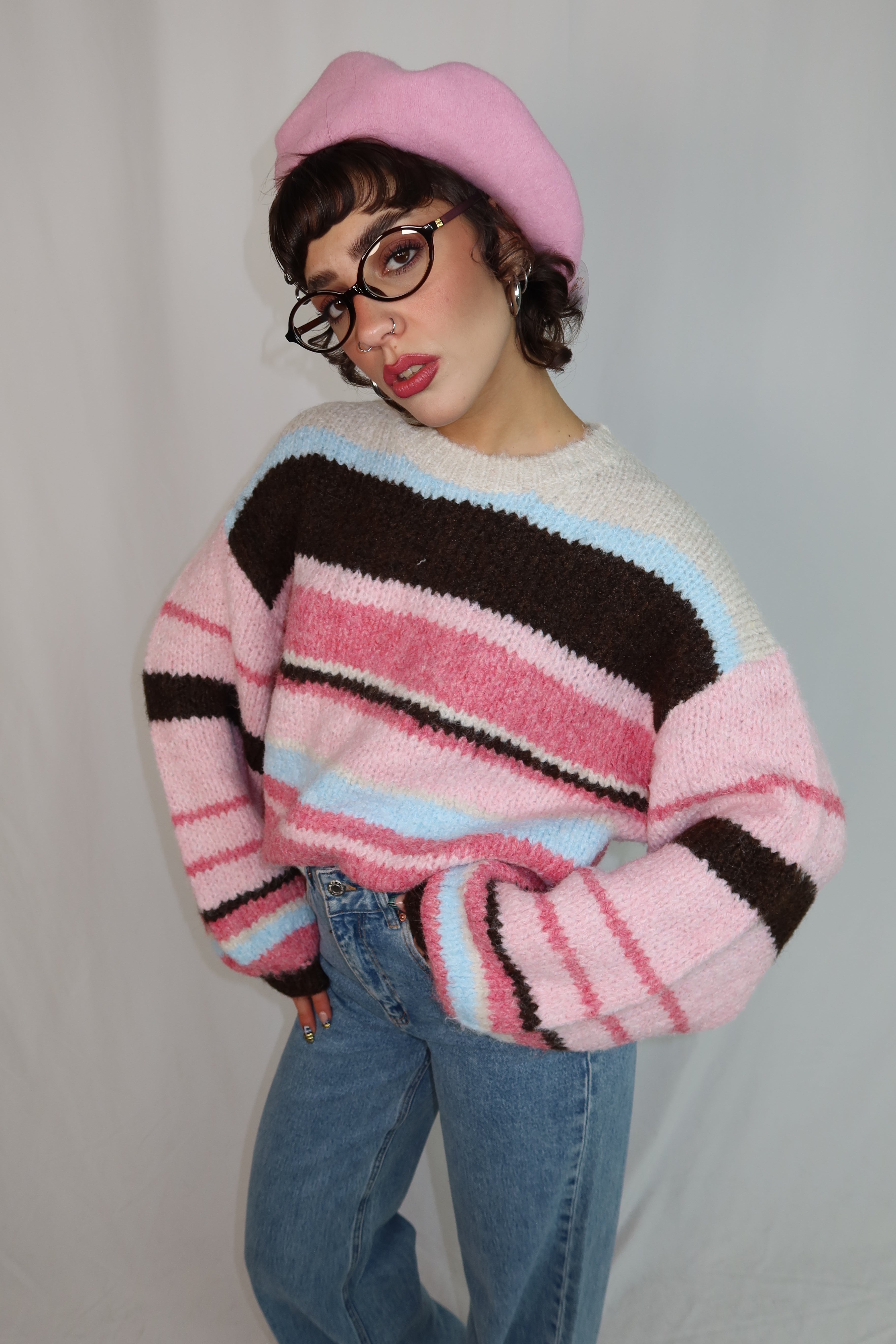 MAGLIONE “STRIPE” ROSA